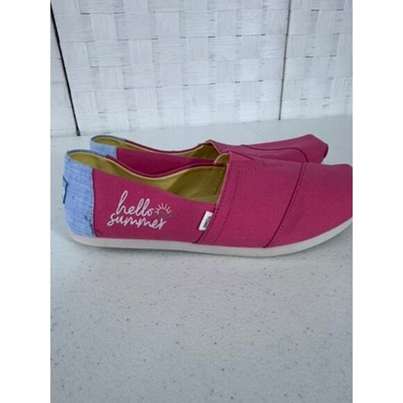 "TOMS" Hello Summer,Alpargata,Paradise Pink,Embroidered ,Flat Shoes, NEW? SZ 8W - Picture 3 of 10